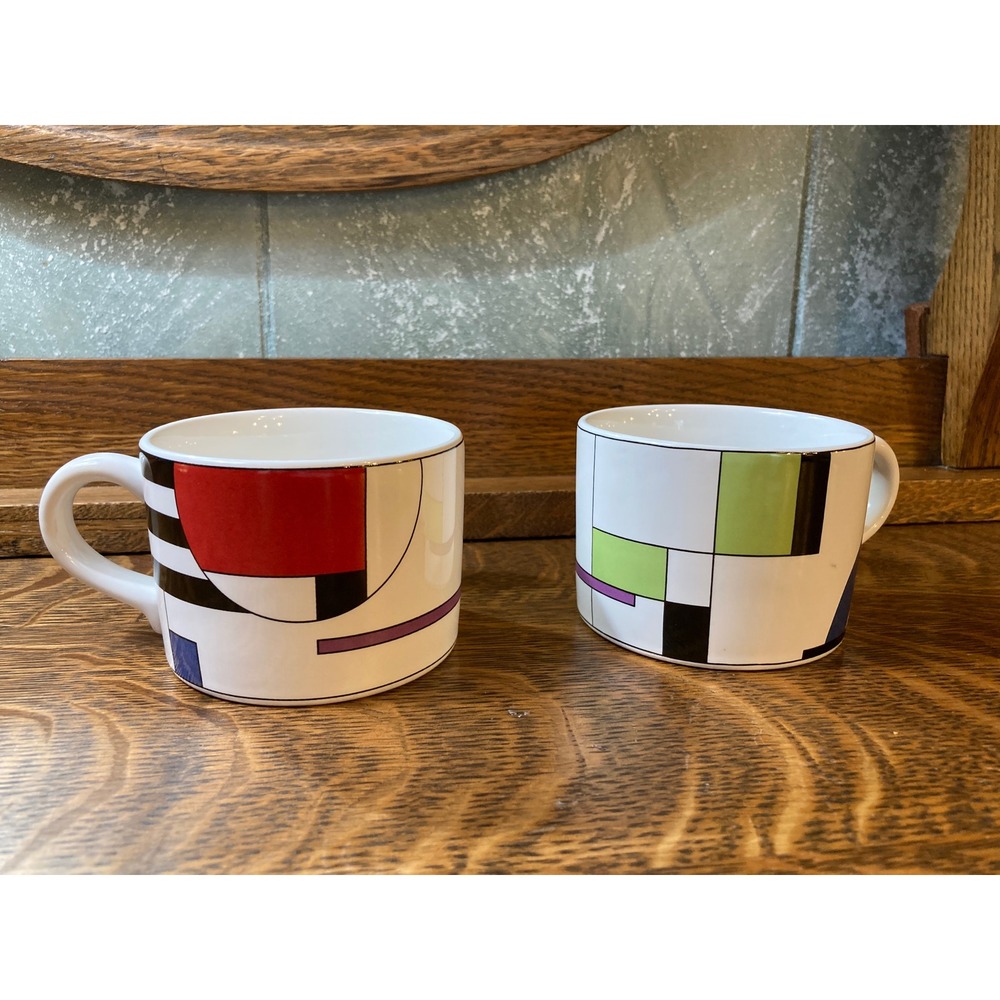 Sango Radius 4916-20 Coffee Mugs Set of 2 Geometric MCM Abstract Ceramic Cups